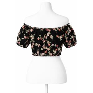 Y2K Embroidered Puff Sleeve Cropped Top Womens Size S Coquette Cottagecore  90s